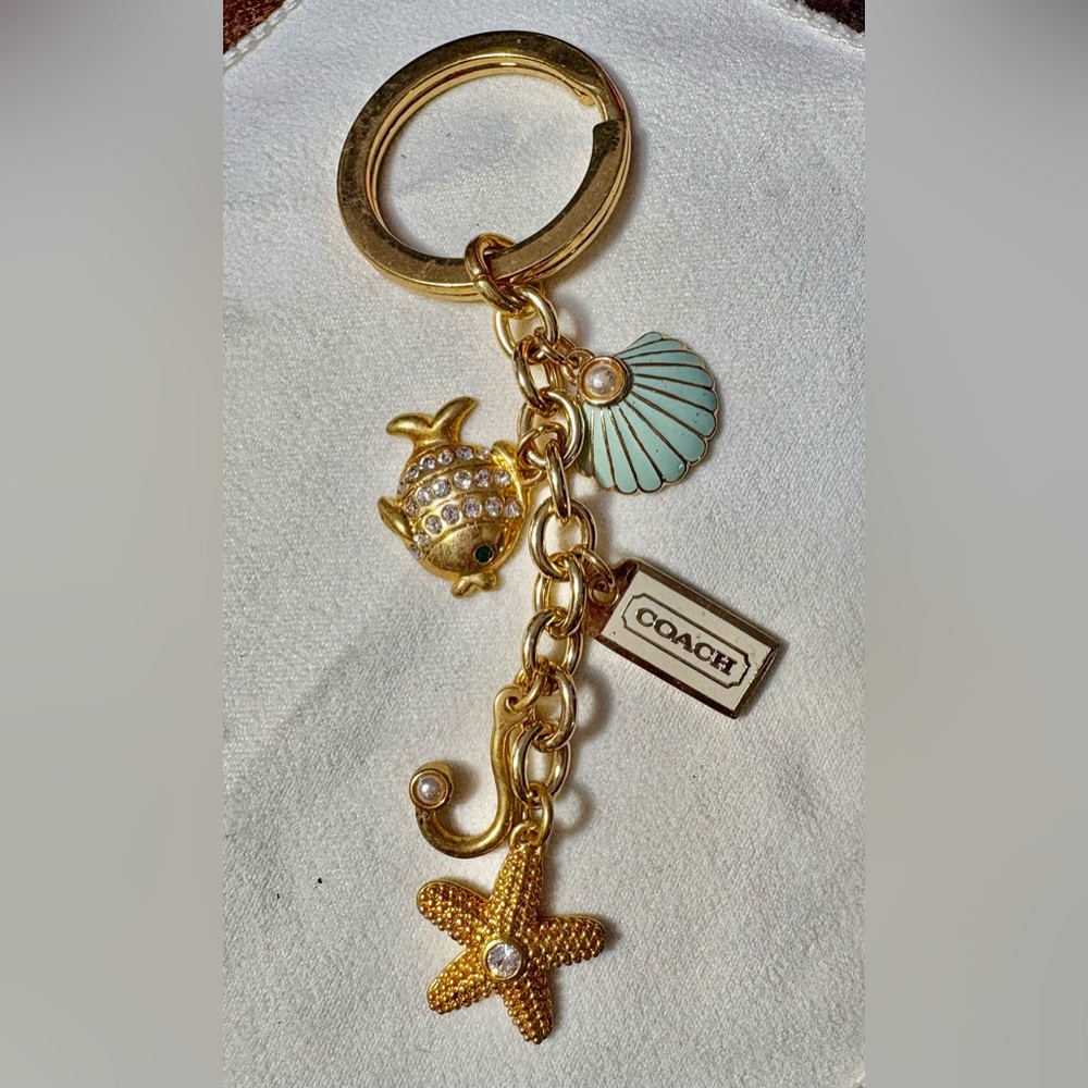 NWOT UNIQUE RARE UNDER THE SEA Coach Gold and Mint Key Holder